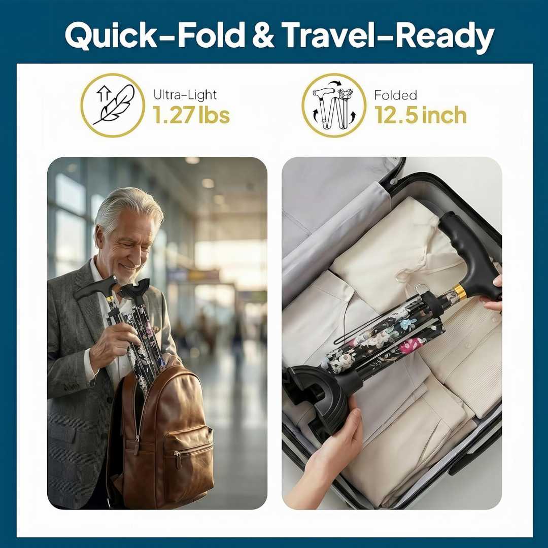 Durable Stylish Cane for Seniors,Ultra-Lightweigh Walking Cane,,Walking Cane with LED Light,senior mobility walking aid cane, sturdy walking cane for balance support, portable folding cane for senior