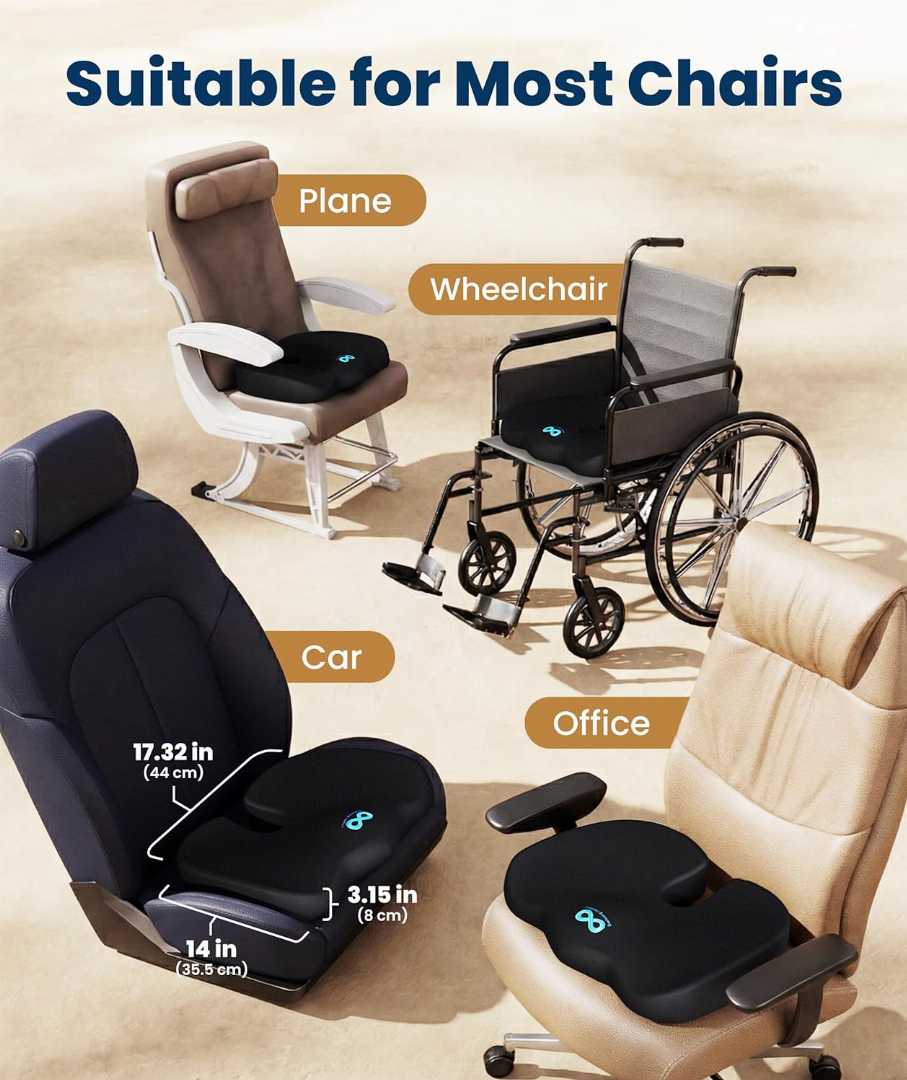 seat cushion, memory foam cushion, sciatica relief, tailbone cushion, office chair cushion, ergonomic cushion
