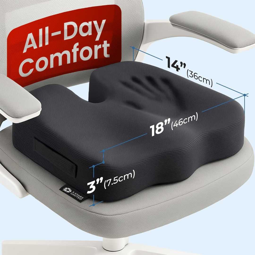 seat cushion, memory foam cushion, tailbone relief, sciatica cushion, office chair cushion, coccyx cushion