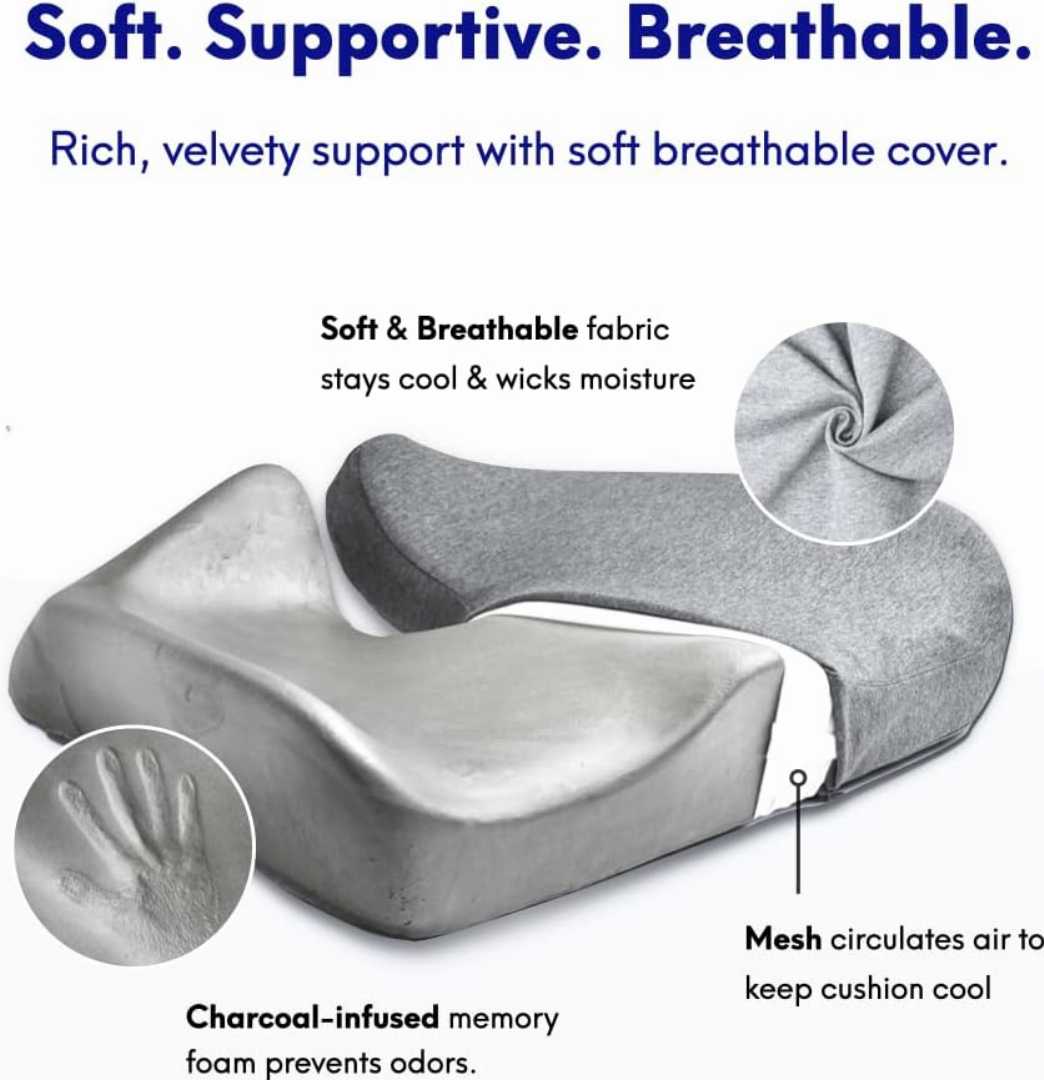 seat cushion, memory foam cushion, pressure relief cushion, sciatica cushion, ergonomic seat cushion, office chair cushion
