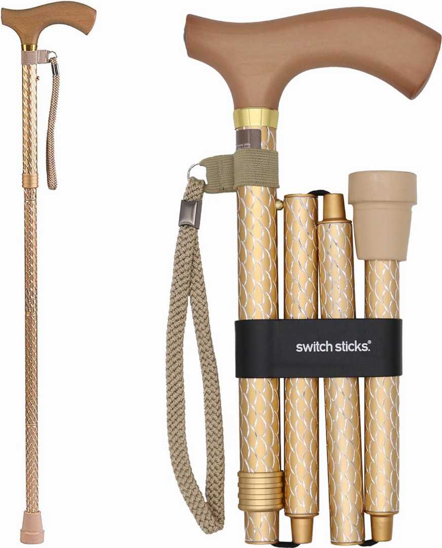 safe foldable cane for elderly adults, best walking cane for seniors, lightweight collapsible cane for travel, durable walking stick for balance support, stable free standing cane for seniors