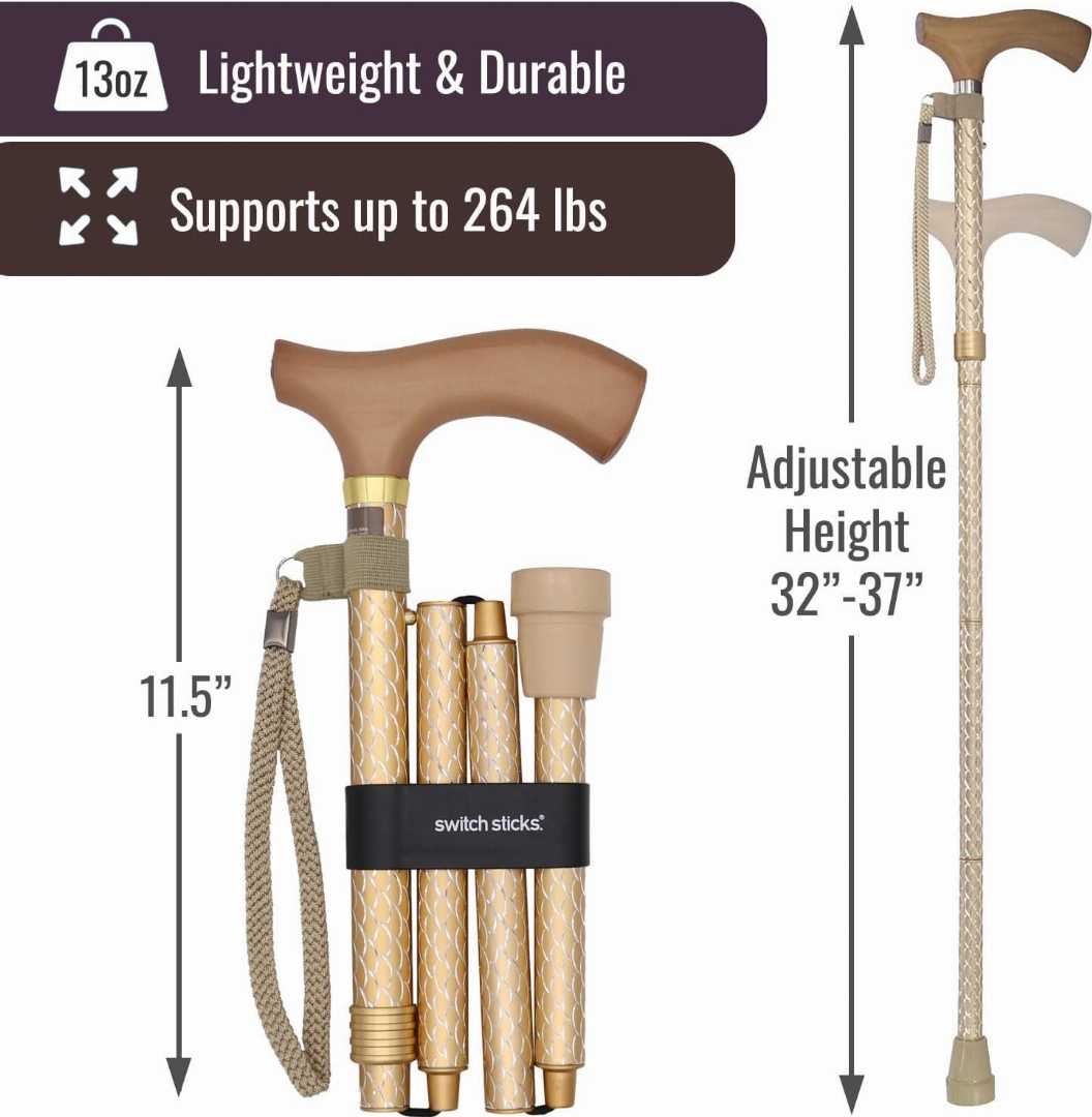 safe foldable cane for elderly adults, best walking cane for seniors, lightweight collapsible cane for travel, durable walking stick for balance support, stable free standing cane for seniors