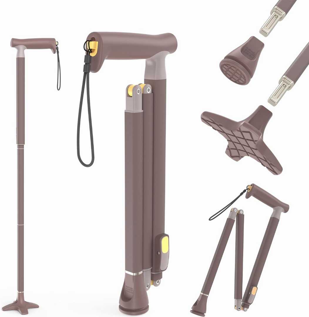 safe foldable cane for elderly adults, best walking cane for seniors, lightweight collapsible cane for travel, durable walking stick for balance support, stable free standing cane for seniors