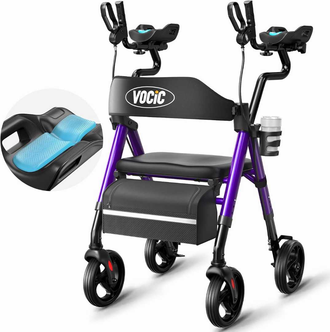 Height Adjustable Walker,Walker with Arm Support & Storage Bag, Walker for Seniors with Arm Support, Lightweight Aluminum Walker for Seniors, Foldable Lightweight Aluminum Upright Mobility Aid
