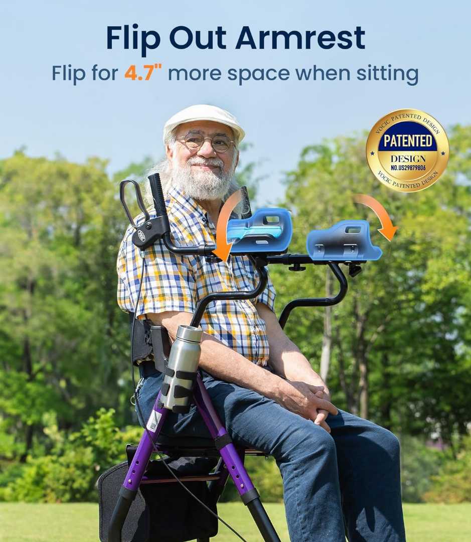 Height Adjustable Walker,Walker with Arm Support & Storage Bag, Walker for Seniors with Arm Support, Lightweight Aluminum Walker for Seniors, Foldable Lightweight Aluminum Upright Mobility Aid