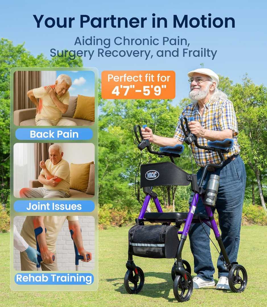 Height Adjustable Walker,Walker with Arm Support & Storage Bag, Walker for Seniors with Arm Support, Lightweight Aluminum Walker for Seniors, Foldable Lightweight Aluminum Upright Mobility Aid