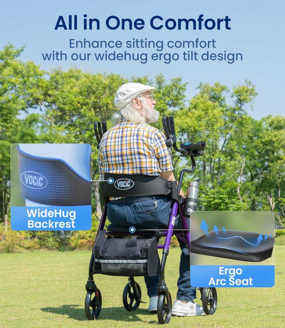 Height Adjustable Walker,Walker with Arm Support & Storage Bag, Walker for Seniors with Arm Support, Lightweight Aluminum Walker for Seniors, Foldable Lightweight Aluminum Upright Mobility Aid