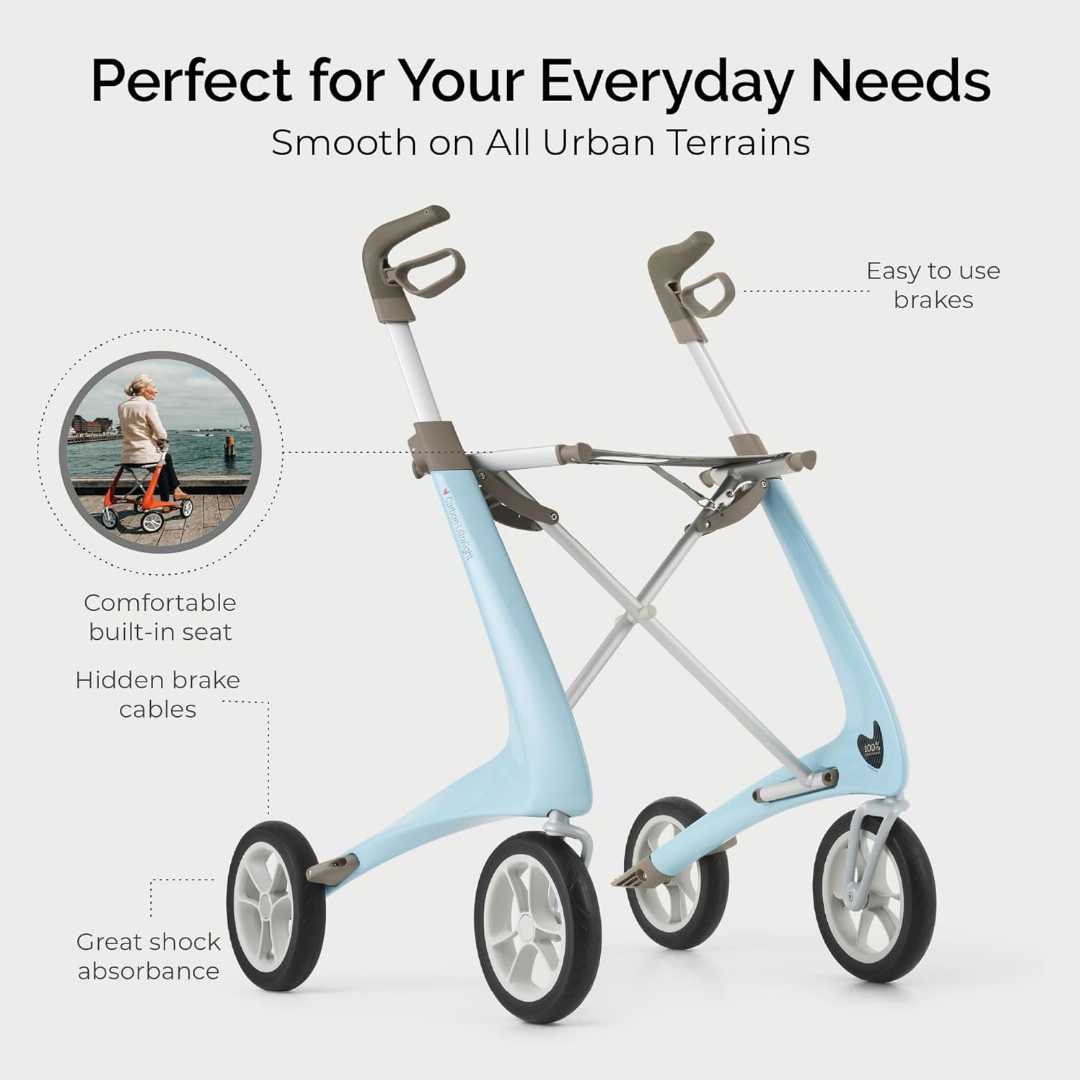 Ultralight Rollator Walker, Ultralight Rollator Walker with 4 Wheels and Seat for seniors, Foldable Rolling Walker with Seat, 10.6 lbs Adult Walkers, Ultralight Rollator Walker with 4 Wheels and Seat