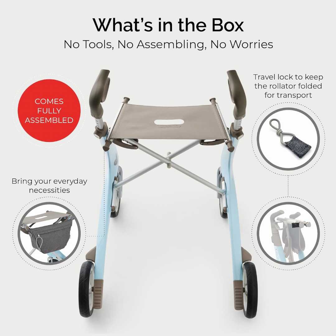 Ultralight Rollator Walker, Ultralight Rollator Walker with 4 Wheels and Seat for seniors, Foldable Rolling Walker with Seat, 10.6 lbs Adult Walkers, Ultralight Rollator Walker with 4 Wheels and Seat