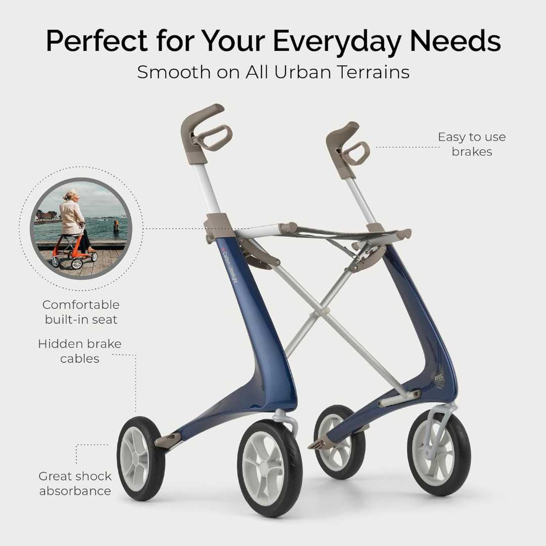 Ultralight Rollator Walker, Ultralight Rollator Walker with 4 Wheels and Seat for seniors, Foldable Rolling Walker with Seat, 10.6 lbs Adult Walkers, Ultralight Rollator Walker with 4 Wheels