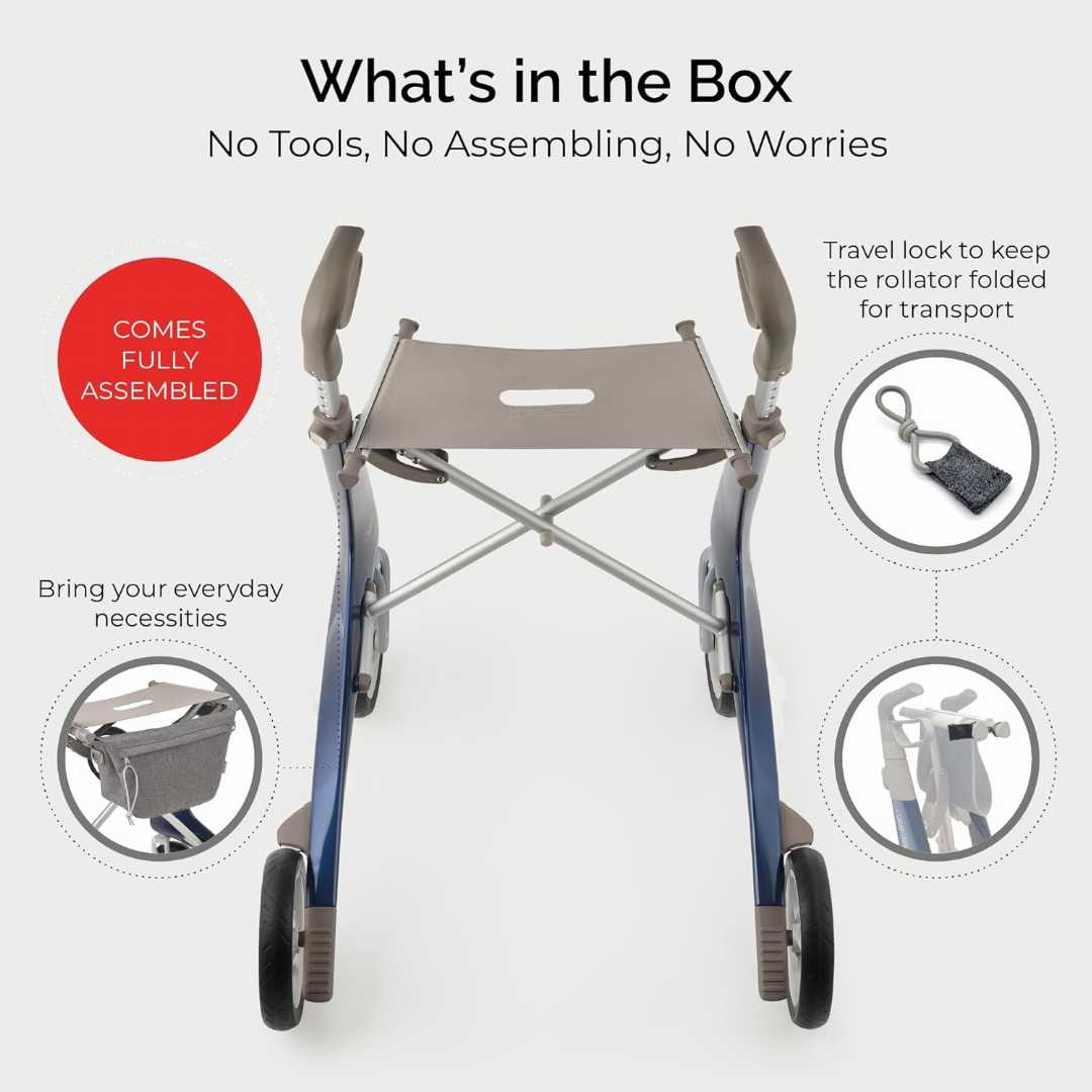 Ultralight Rollator Walker, Ultralight Rollator Walker with 4 Wheels and Seat for seniors, Foldable Rolling Walker with Seat, 10.6 lbs Adult Walkers, Ultralight Rollator Walker with 4 Wheels