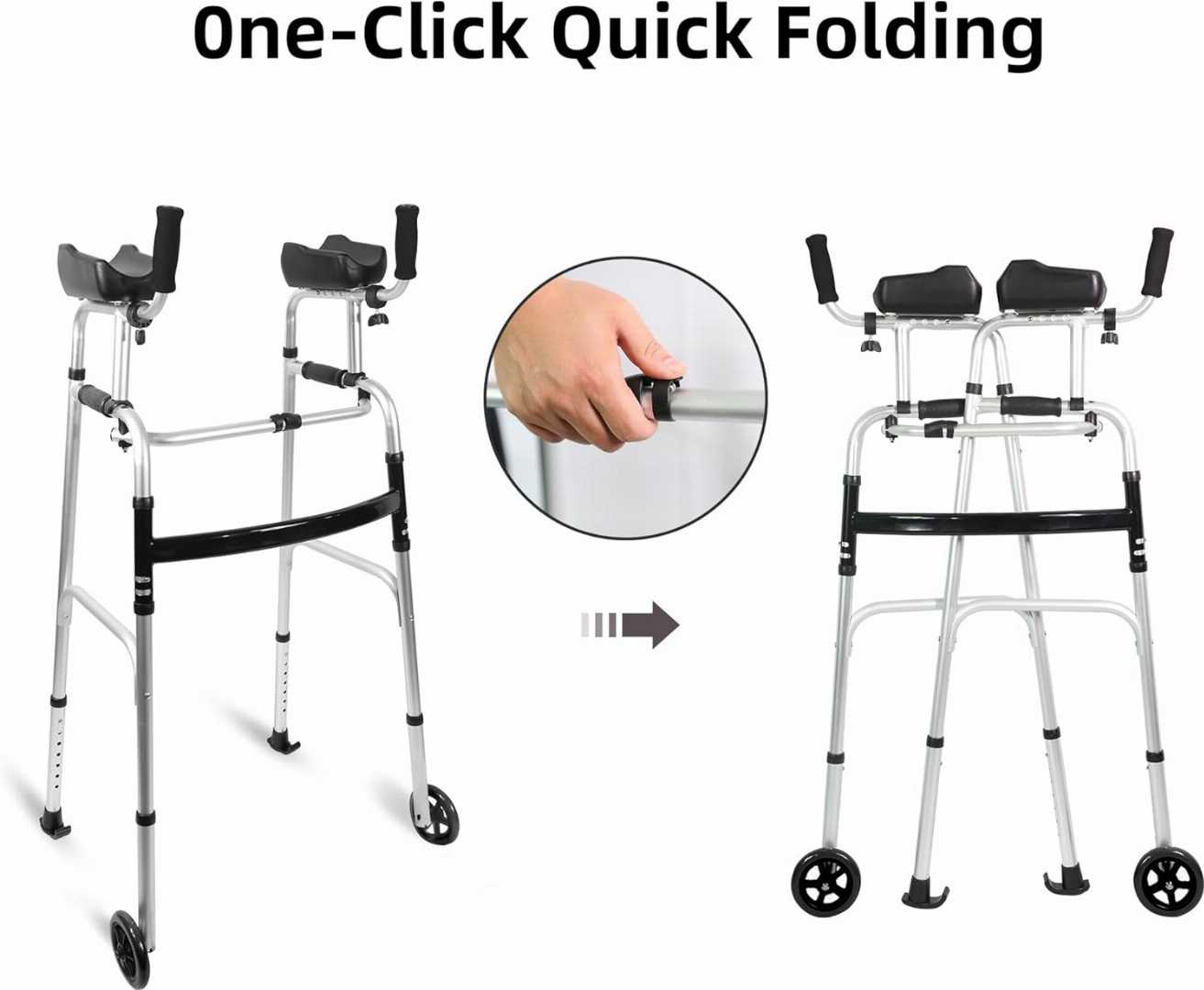 Height Adjustable Walker,Walker with Arm Support & Storage Bag, Walker for Seniors with Arm Support, Lightweight Aluminum Walker for Seniors, Foldable Lightweight Aluminum Upright Mobility Aid