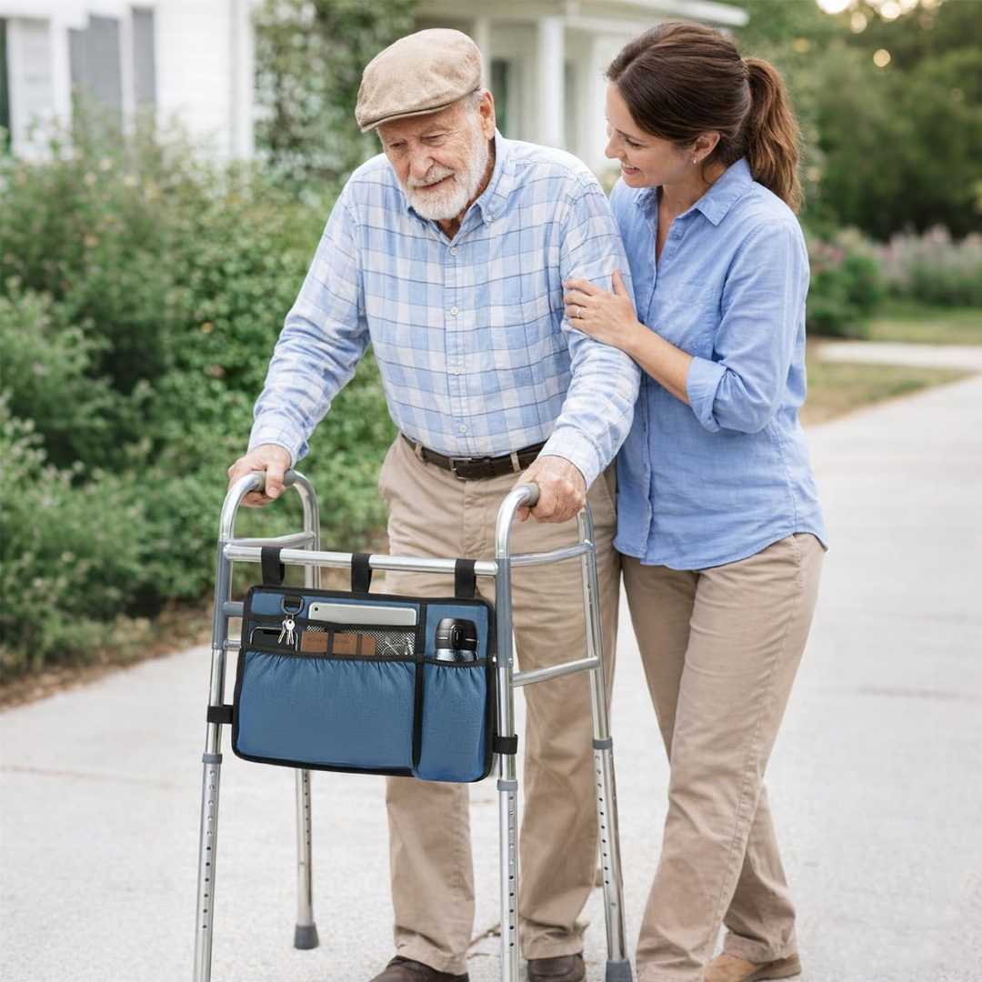 folding walker bag
walker accessories for seniors
walker storage bag with cup holder
large capacity walker basket
water resistant walker bag
walker organizer with pockets
walker bag for elderly