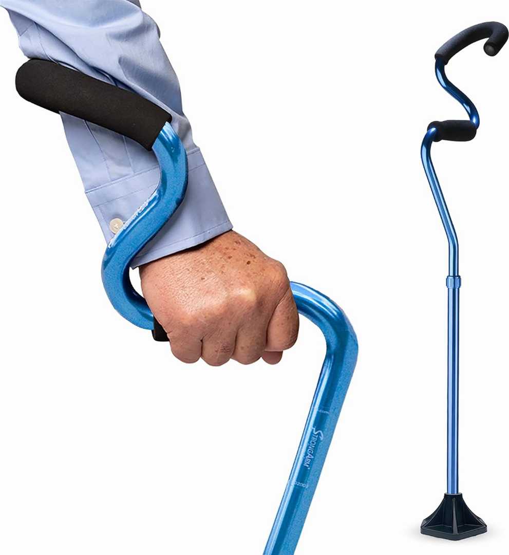 strongarm comfort cane, ergonomic walking cane, forearm grip cane, walking cane for seniors, heavy duty cane, adjustable walking cane, self standing cane, mobility aid, wrist support cane, anti slip
