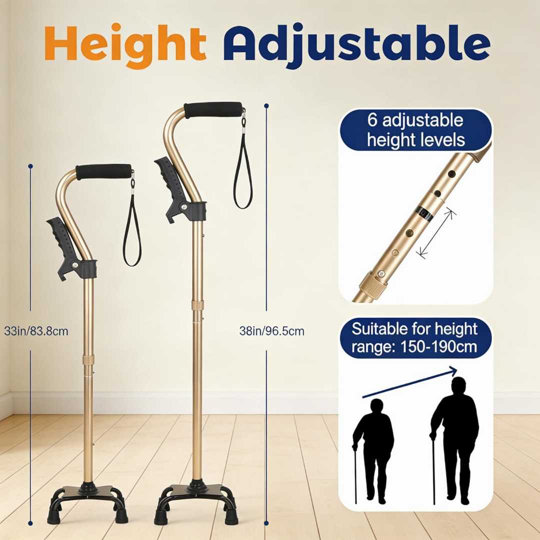 XIAOMING,6,Gear,Adjustable,Quad,Cane,Review:,Mobility,&,Support