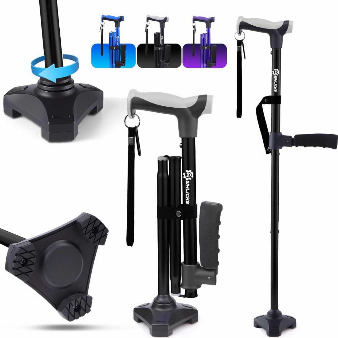 adjustable walking cane, dual handle walking cane, walking cane for seniors, heavy duty cane, foldable walking cane, self standing cane, balance support cane, mobility aid, anti slip cane, stable wal