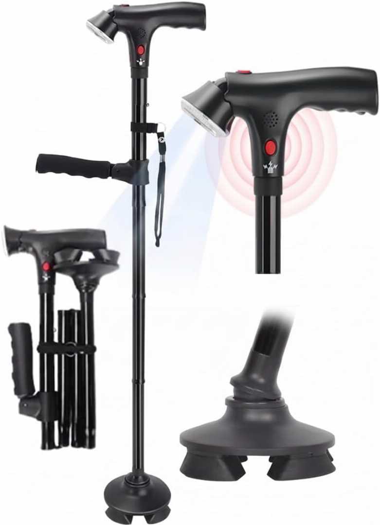 walking cane, folding walking stick, senior walking cane, adjustable cane, cane with light, cane with alarm, 3 in 1 walking cane, collapsible walking stick, mobility aid for seniors, aluminum walking