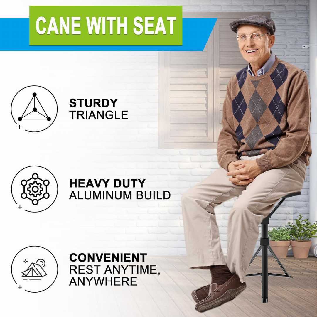 hiking walking cane with seat, trekking pole with chair, folding walking cane, portable hiking stick, outdoor walking cane, lightweight aluminum cane, foldable seat cane, anti slip hiking stick, mobi