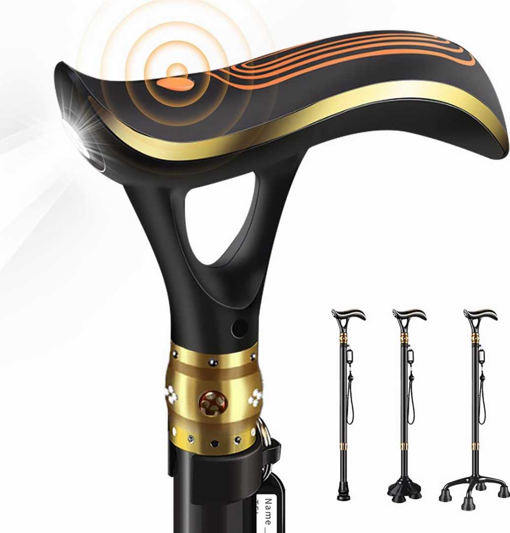 ispuoocti walking cane, smart alarm walking cane, adjustable walking stick, LED walking cane, USB rechargeable cane, senior walking cane, folding walking stick, telescopic cane, multi base walking ca