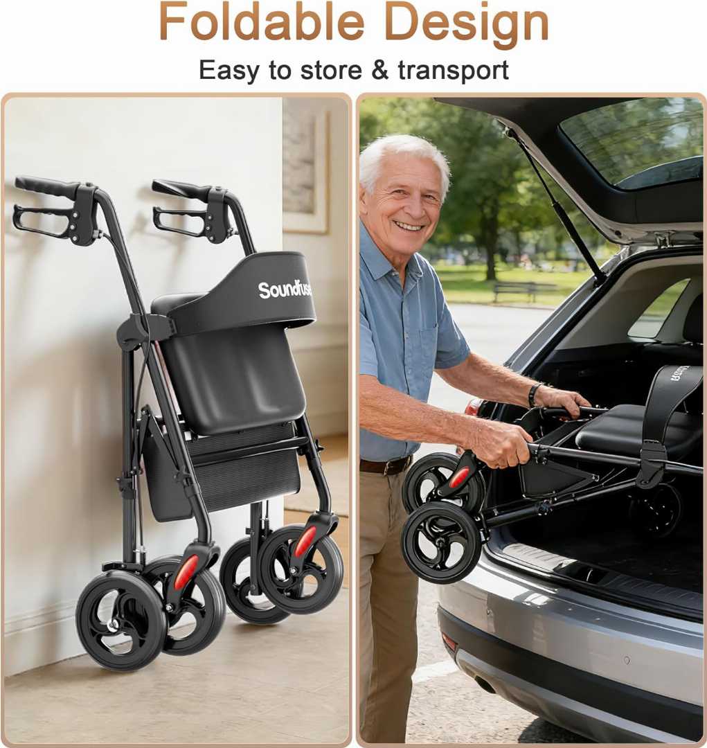 Bariatric Walker,Heavy Duty Rollator Walker,Bariatric Walker for Seniors,Bariatric Walker for Seniors with Extra Wide Seat,Foldable Rolling Walkers,Handle & Seat Height Adjustable Rollator Walker