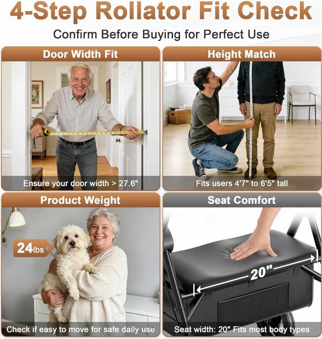 Bariatric Walker,Heavy Duty Rollator Walker,Bariatric Walker for Seniors,Bariatric Walker for Seniors with Extra Wide Seat,Foldable Rolling Walkers,Handle & Seat Height Adjustable Rollator Walker