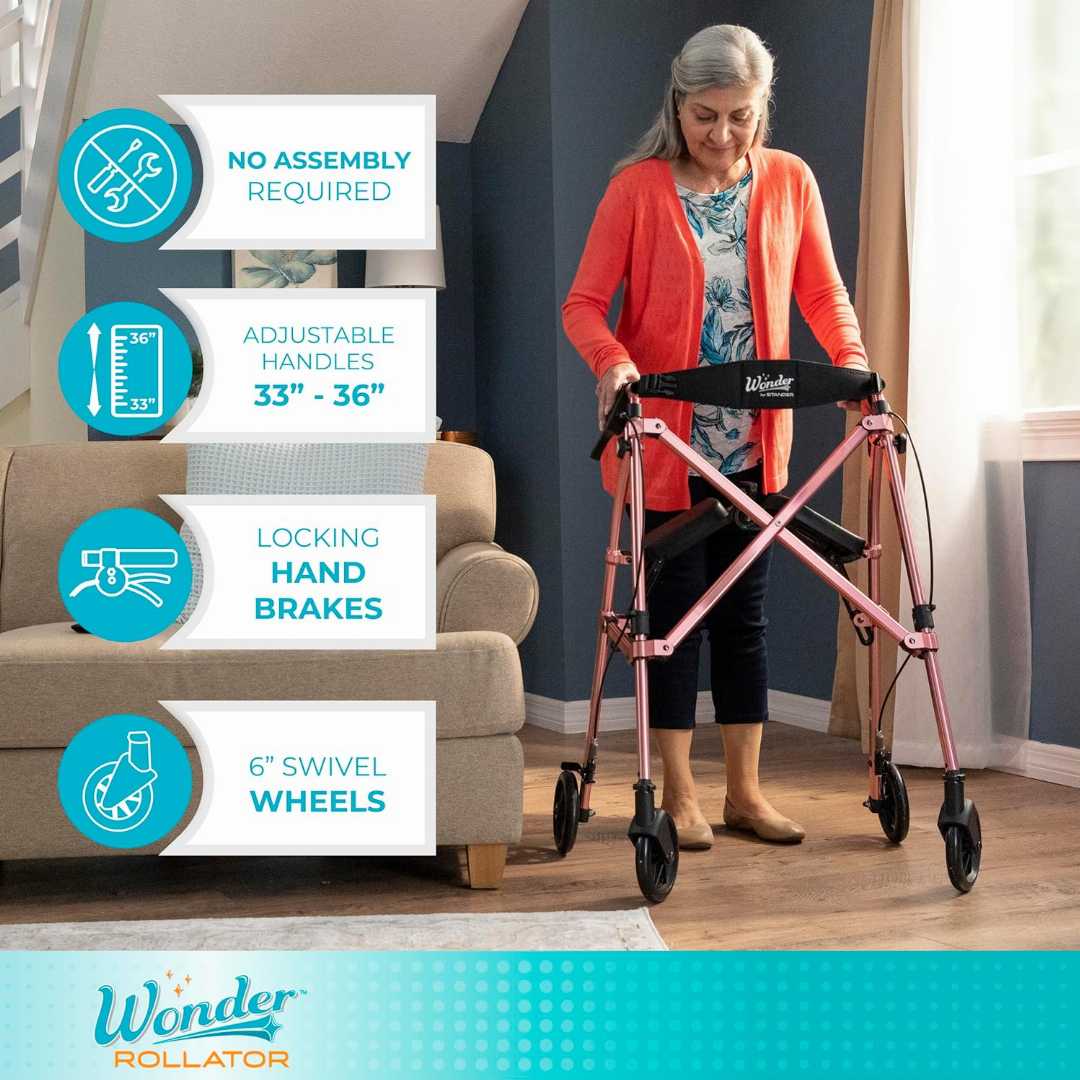 Rollator Locking Brakes & Padded Seat with Backrest,Stander Space Saver Rollator Stander Space Saver Rollator for seniors,4-Wheel Mobility Aid with 6-inch Wheels,Lightweight Folding Rolling Walkers