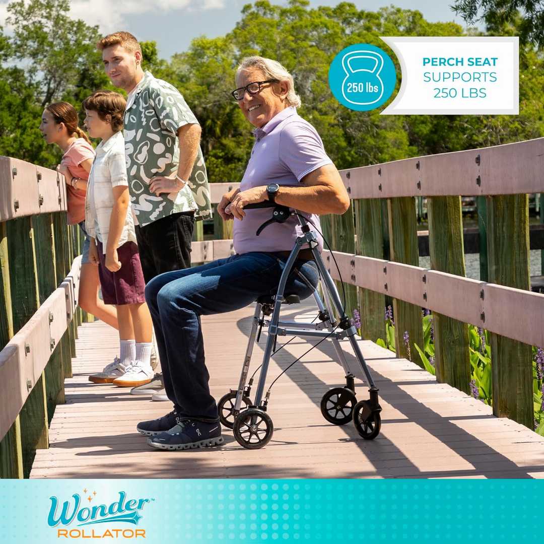 Rollator Locking Brakes & Padded Seat with Backrest,Stander Space Saver Rollator Stander Space Saver Rollator for seniors,4-Wheel Mobility Aid with 6-inch Wheels,Lightweight Folding Rolling Walkers