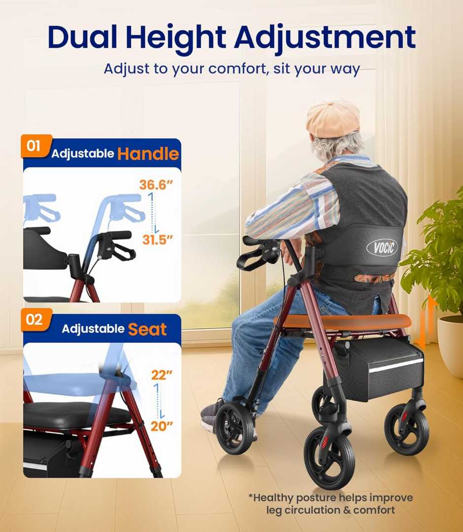 Dual,Height,Adjustment,with,Seat,Supports,350lb,Walkers,for,Seniors