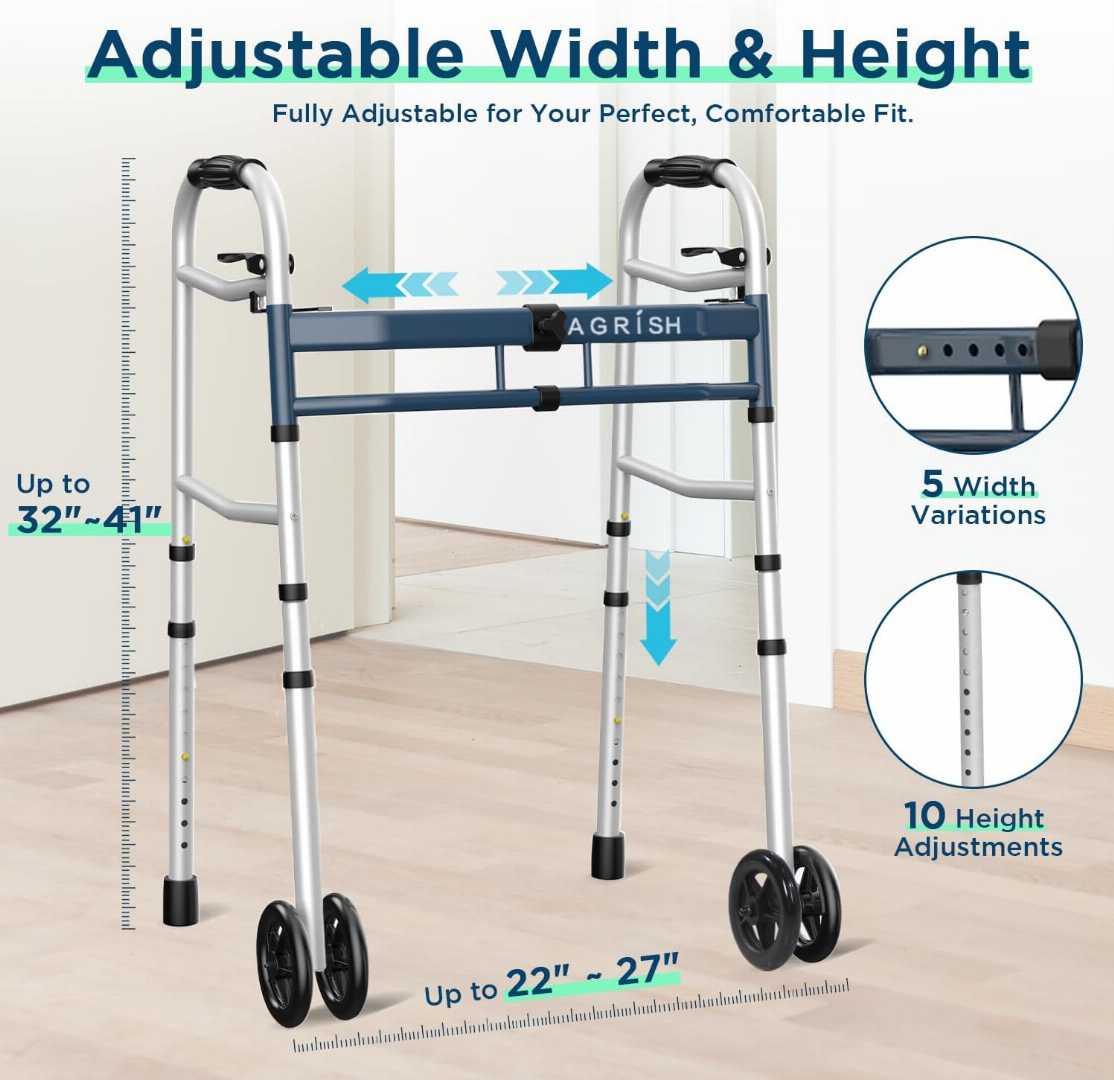 Dual,Wheel,Bariatric,,Width,&,Height,Adjustable,Narrow,Standard,Walker,for,Seniors