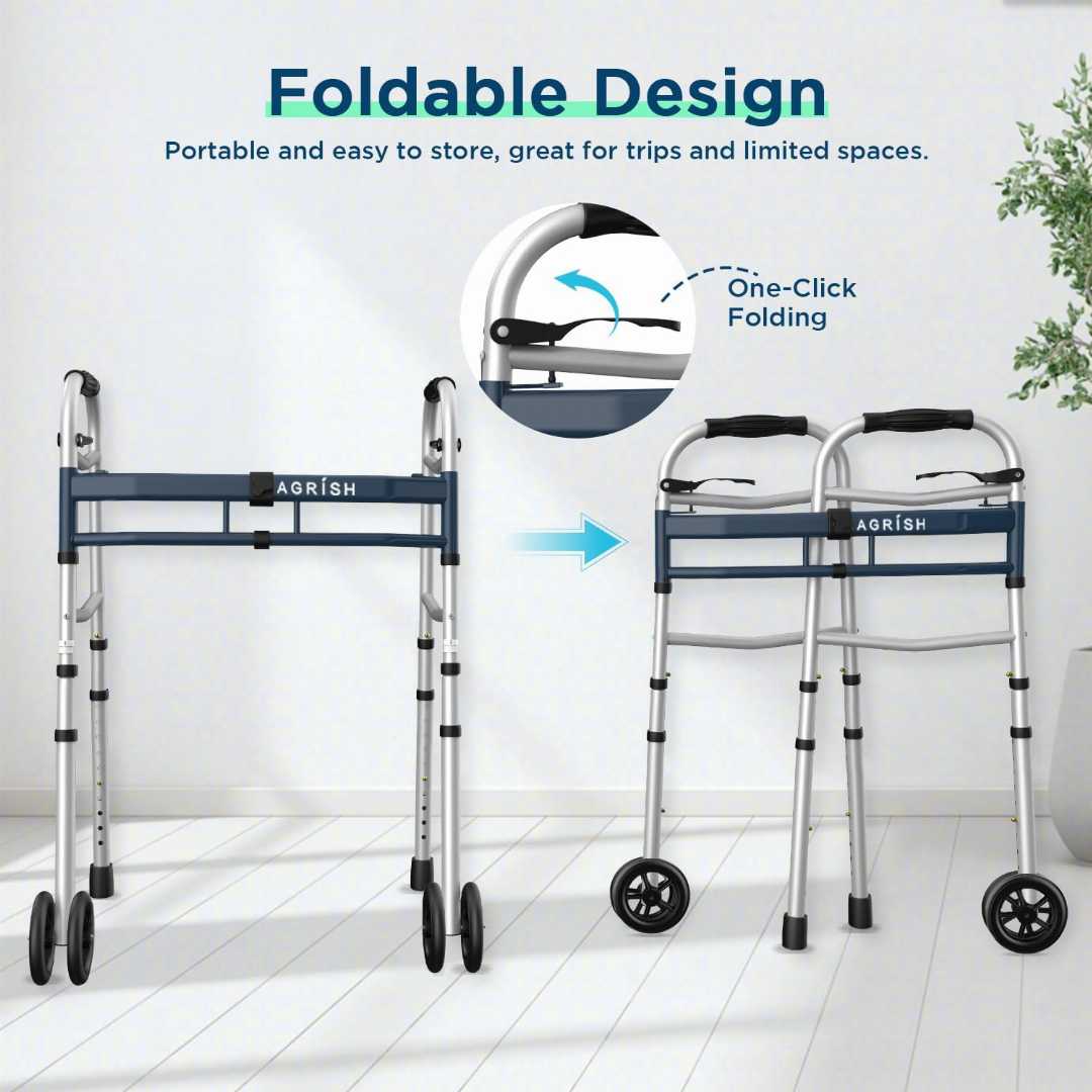 Dual,Wheel,Bariatric,,Width,&,Height,Adjustable,Narrow,Standard,Walker,for,Seniors