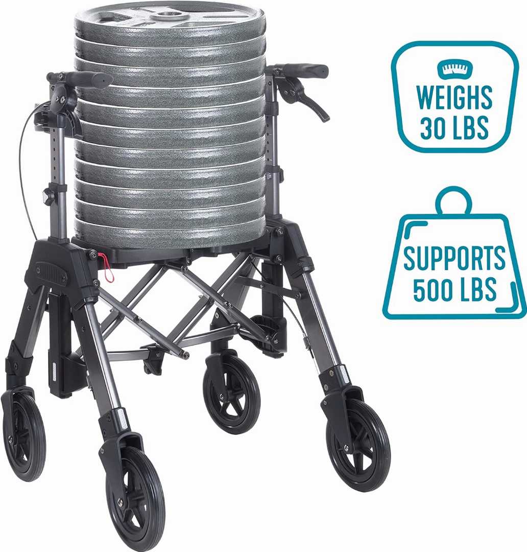 Folding,Rolling,Walker,with,Extra,Wide,Seat,and,Large,8-inch,Wheels,for,Seniors,500-pound,Weight,Capacity