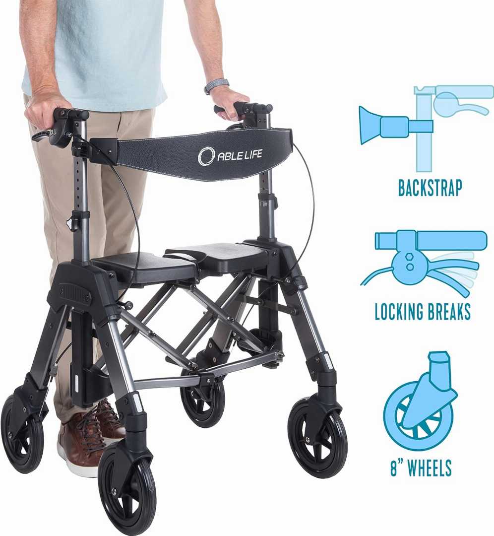 Folding,Rolling,Walker,with,Extra,Wide,Seat,and,Large,8-inch,Wheels,for,Seniors,500-pound,Weight,Capacity