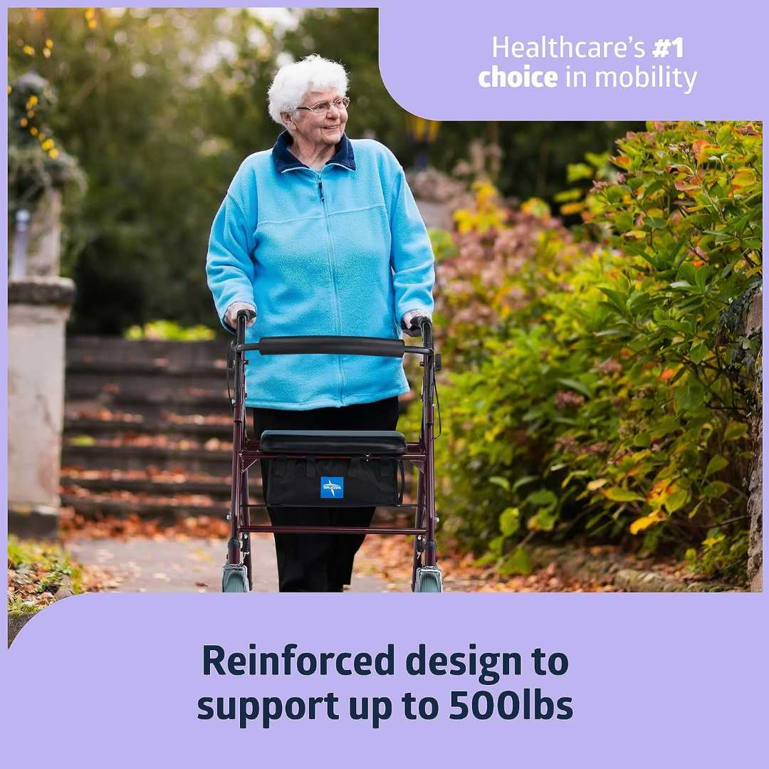 Comfortable,,Steel,Rollator,Supports,up,to,500,lbs,with,8,inch,Wheels