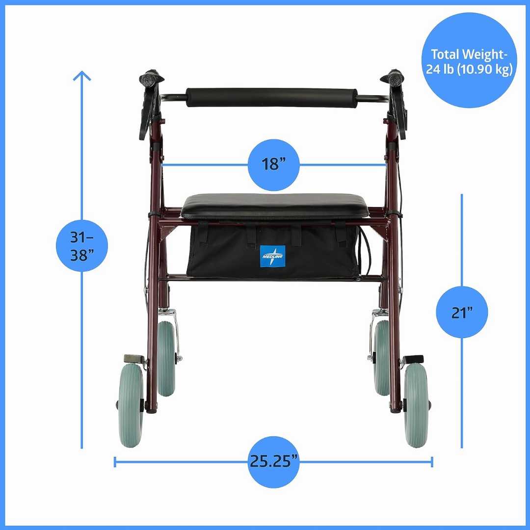 Comfortable,,Steel,Rollator,Supports,up,to,500,lbs,with,8,inch,Wheels
