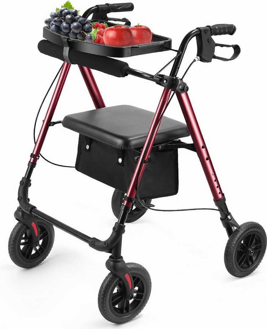 All-Terrain,Wheels,Rollator,Walker,with,Seat,&,Tray,for,Seniors