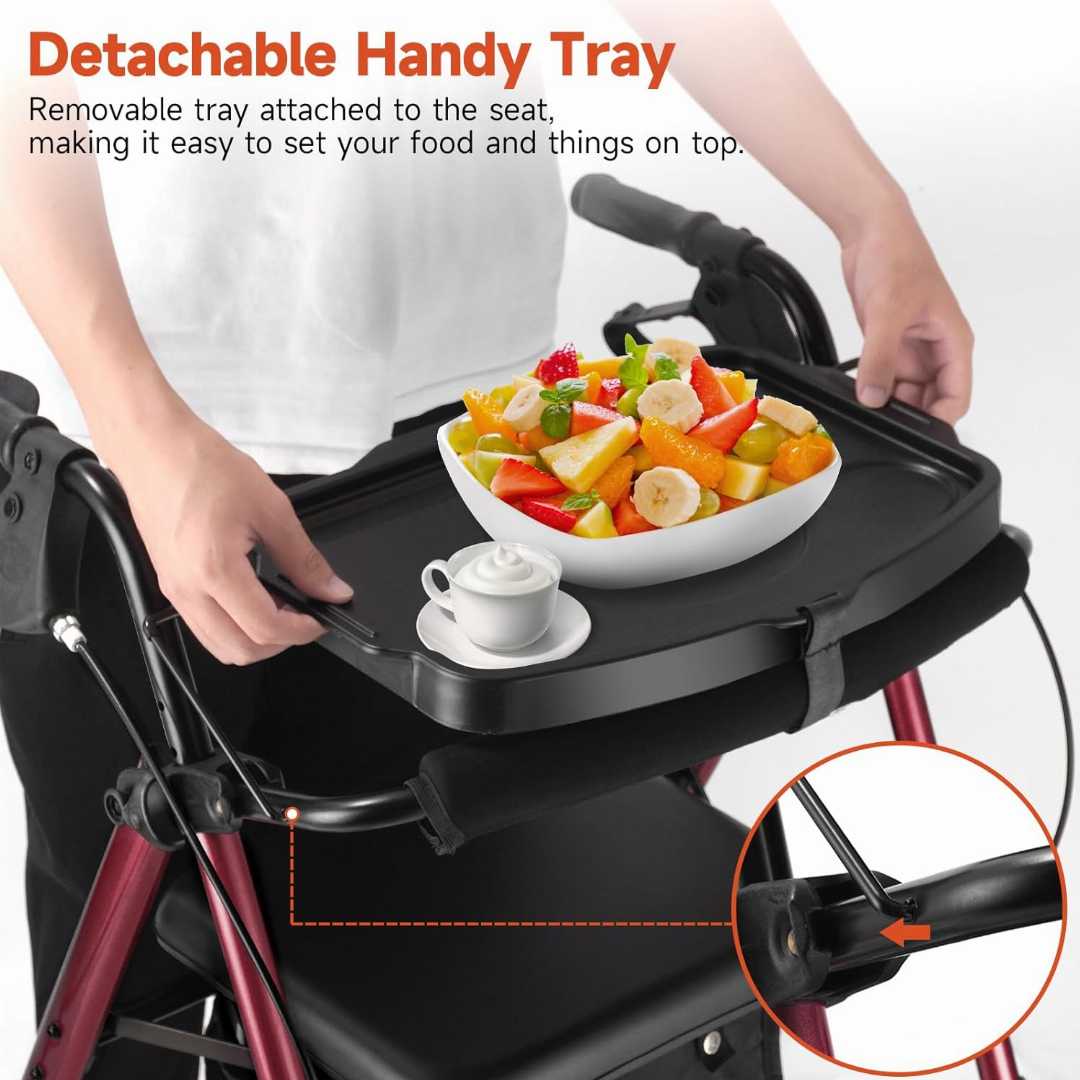 All-Terrain,Wheels,Rollator,Walker,with,Seat,&,Tray,for,Seniors