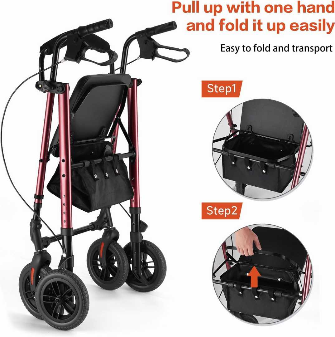 All-Terrain,Wheels,Rollator,Walker,with,Seat,&,Tray,for,Seniors