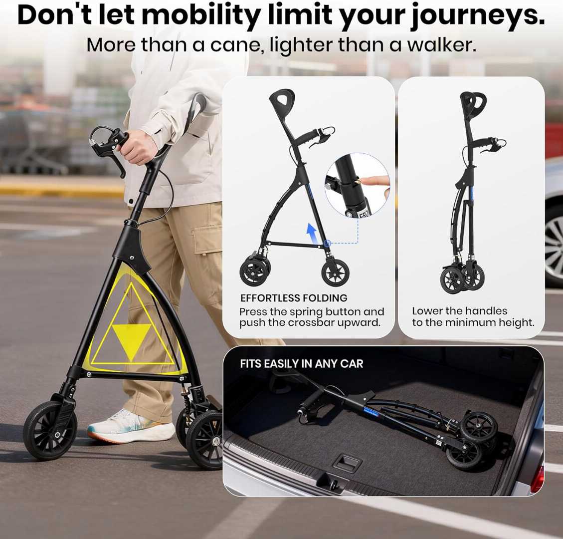 walking aids for balance,outdoor walkers, walker wheels with brakes,compact walker for elderly, portable walking cane
