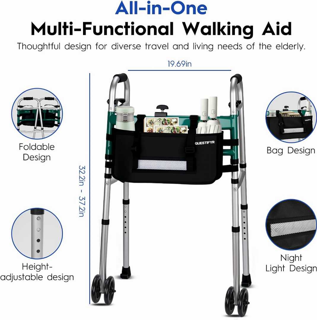 compact walker,indoor walker for elderly,mobility walker with wheels,adjustable walker for adults,folding walker for seniors,walker for outdoors