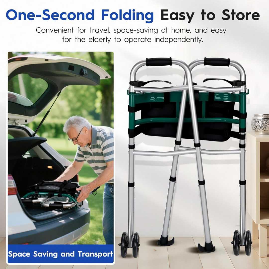 compact walker,indoor walker for elderly,mobility walker with wheels,adjustable walker for adults,folding walker for seniors,walker for outdoors