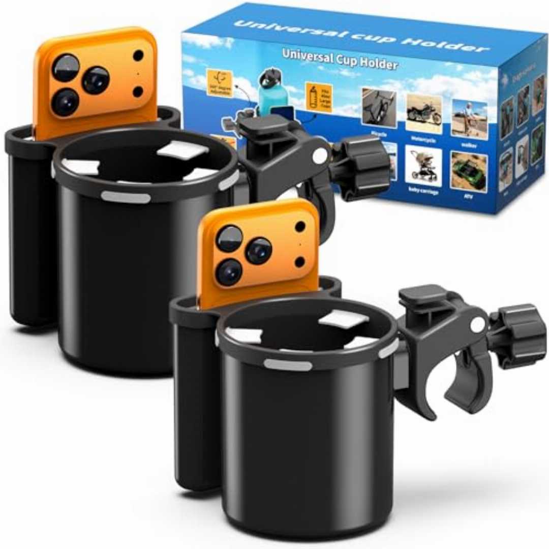 Seaperk cup holder,2-in-1 cup and phone holder,walker cup holder with phone holder,stroller cup holder with phone mount,wheelchair cup holder,clamp-on cup holder,multifunctional cup holder
