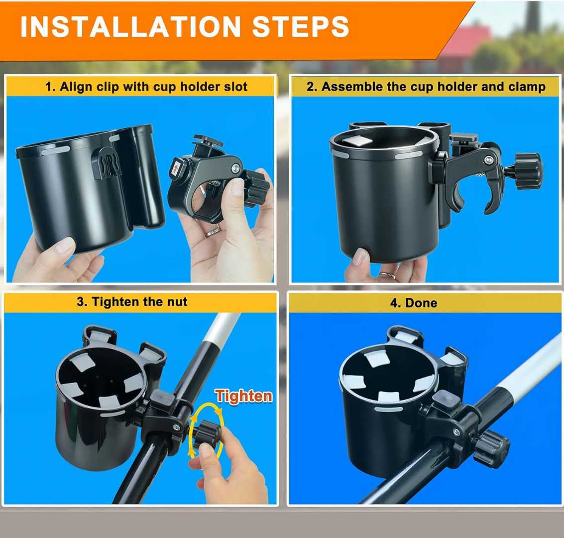 Seaperk cup holder,2-in-1 cup and phone holder,walker cup holder with phone holder,stroller cup holder with phone mount,wheelchair cup holder,clamp-on cup holder,multifunctional cup holder
