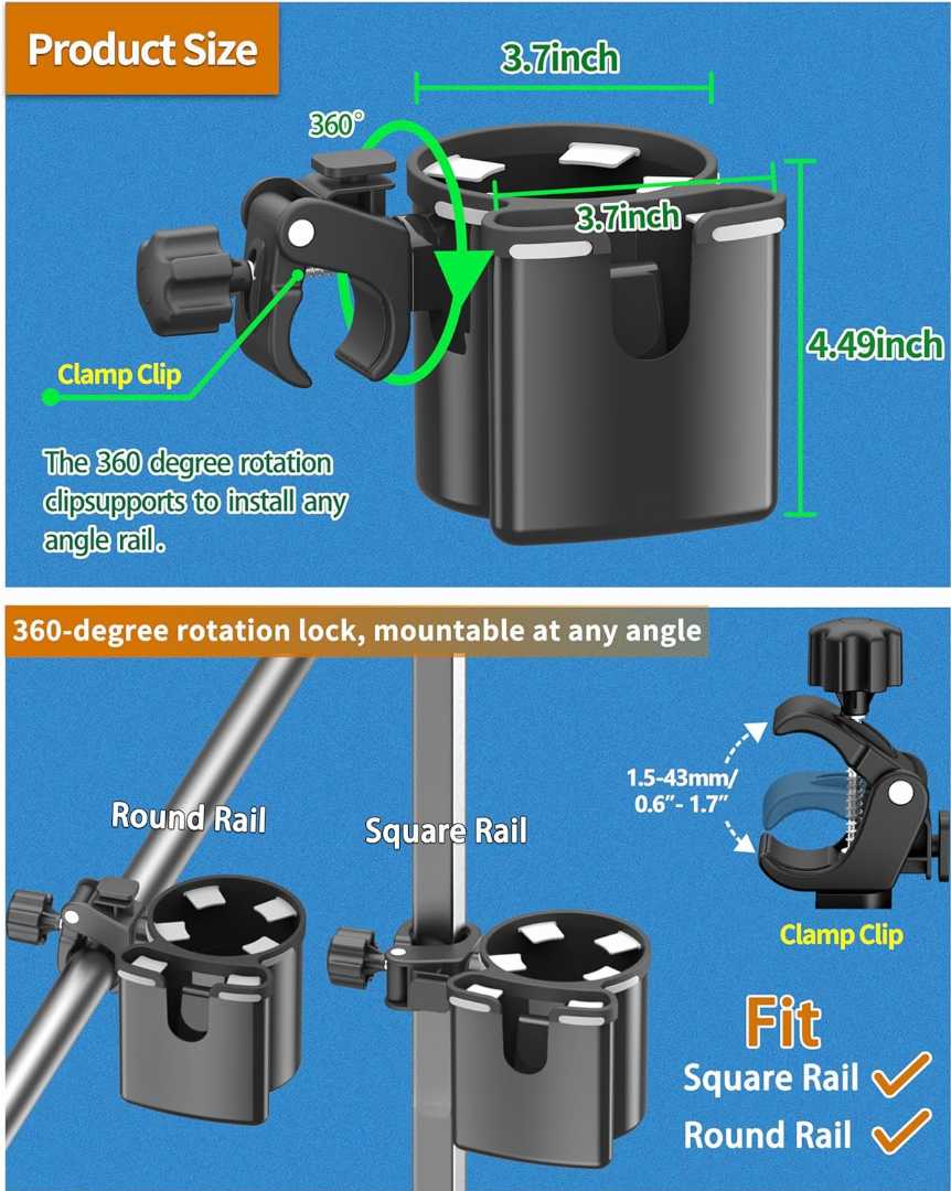 Seaperk cup holder,2-in-1 cup and phone holder,walker cup holder with phone holder,stroller cup holder with phone mount,wheelchair cup holder,clamp-on cup holder,multifunctional cup holder
