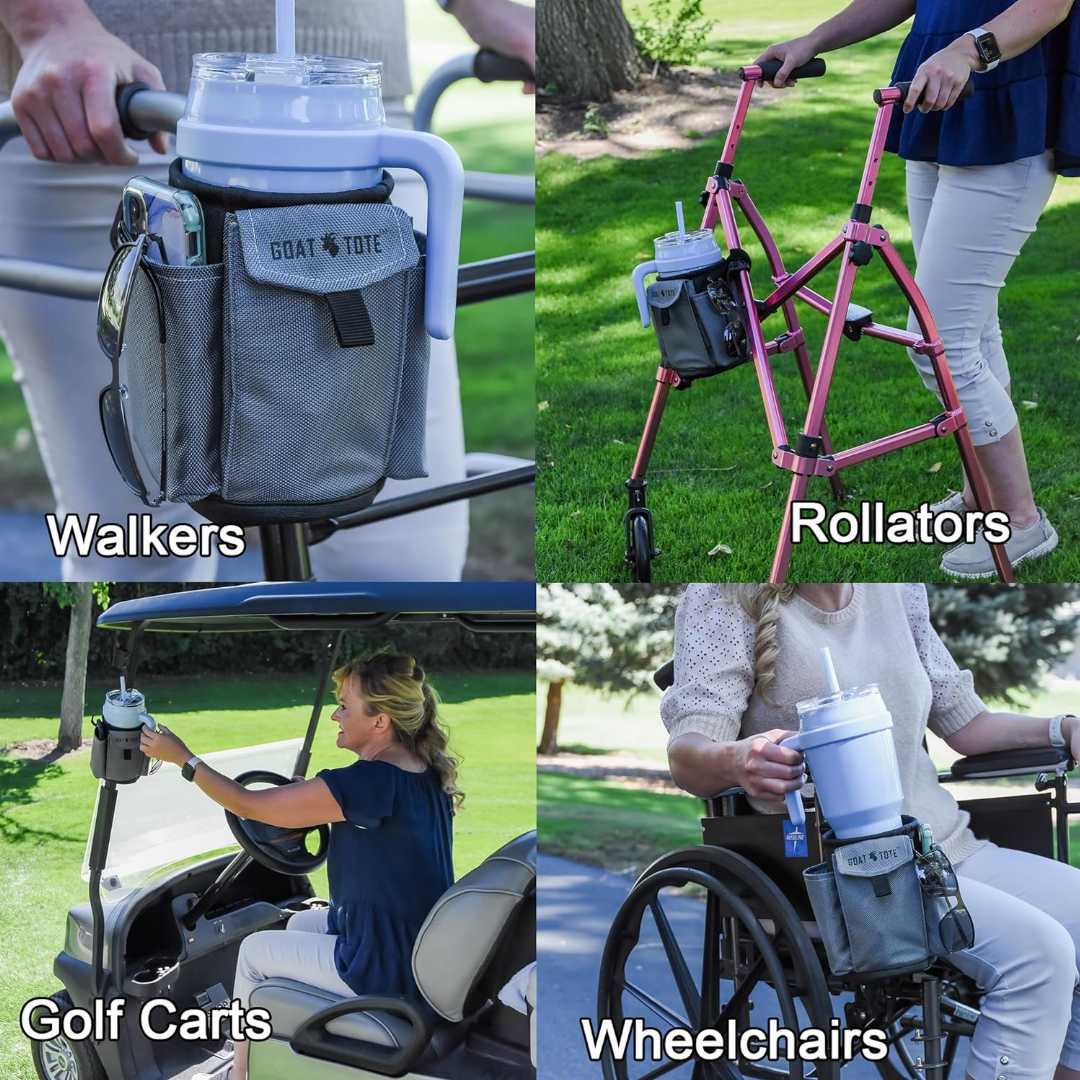 Goat Tote mobility bag,walker bag with cup holder,wheelchair tote bag with cup holder,rollator storage bag,mobility bag for walker,easy attach walker bag,tote bag for wheelchair users mobility