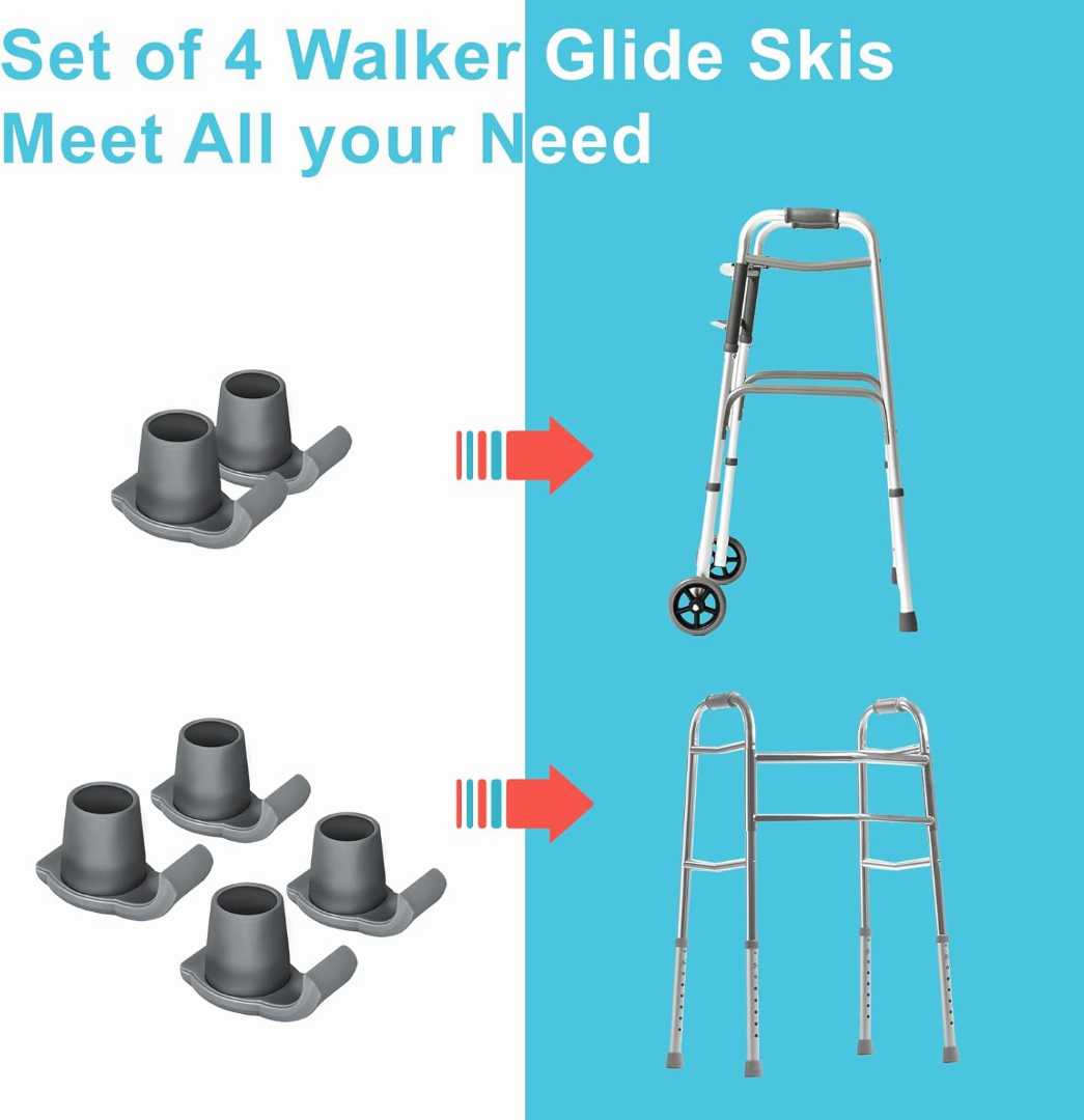 Dotday walker skis glides,walker ski glides 4 pack,folding walker accessories,walker glides for seniors,mobility walker tips replacement,universal walker glides,smooth walker accessories 