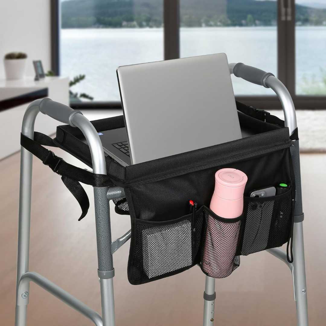 HOOMTREE walker tray,walker tray with cup holder,folding walker tray for seniors,walker accessories tray,detachable walker tray,walker tray with storage pocket,anti slip walker tray,
