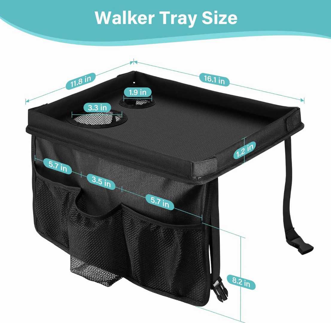 HOOMTREE walker tray,walker tray with cup holder,folding walker tray for seniors,walker accessories tray,detachable walker tray,walker tray with storage pocket,anti slip walker tray,
