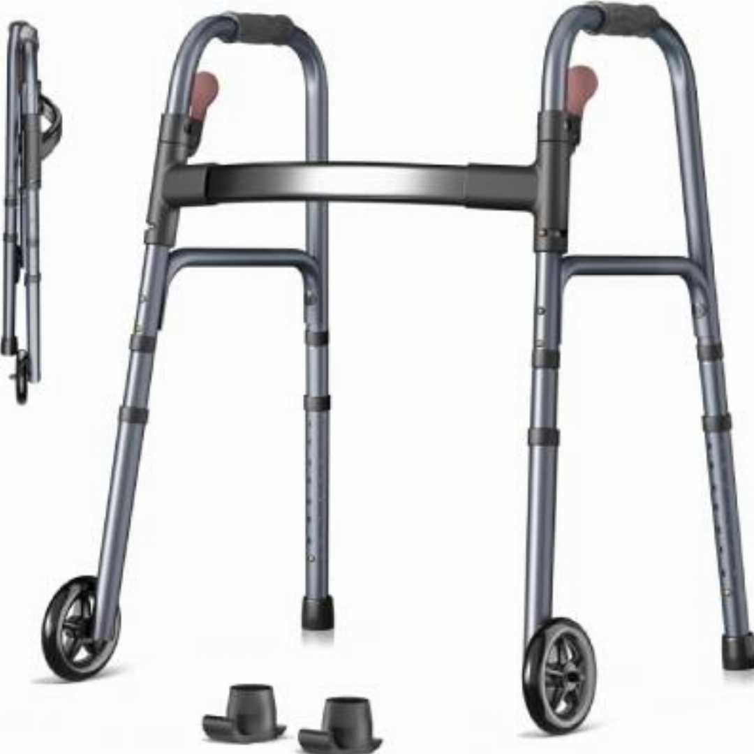 folding rolling walker for seniors, rolling walker for elderly, lightweight walker with wheels, one-hand folding walker, height adjustable walker, 300lb capacity walker, walker for seniors USA, walke