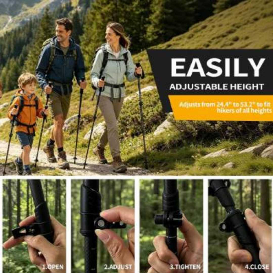 Vtsily,Carbon,Fiber,Trekking,Poles,for,Men,&,Women,Hikers
3K carbon fiber trekking poles, lightweight collapsible hiking poles, EVA grip walking sticks for men and women, shock absorbing backpacking