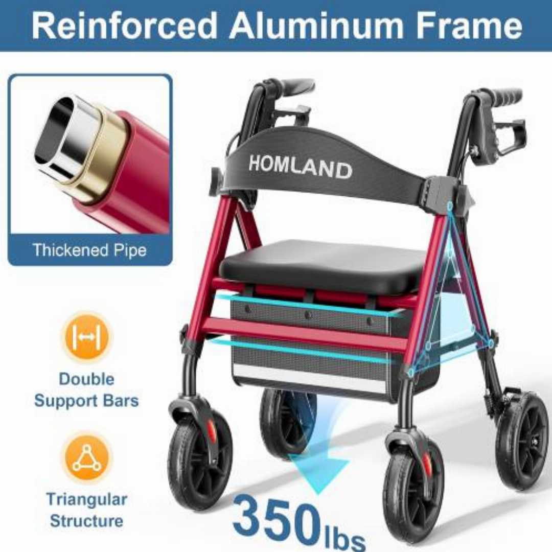 HOMLAND,Rollator,Walker,for,Seniors,with,Seat:,Ergonomic,Indoor,Outdoor,Aid
heavy duty upright walkers for seniors USA, bariatric stand up walker 450 lbs, tall walker with forearm supports and seat,